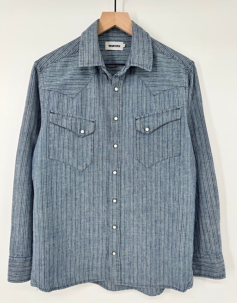 Taylor Stitch The Western Shirt Blue Stripe Cotton Pearl Snap Button Down M 40